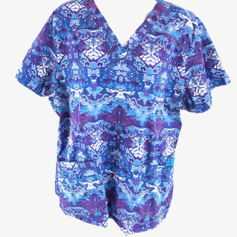 Blue and Purple Abstract Scrub Top XL